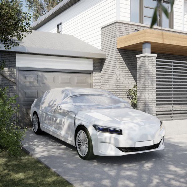 vidaXL Husă auto parțială, cu c&acirc;rlige, argintiu, L