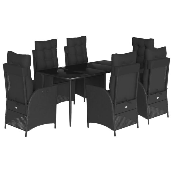 vidaXL Set mobilier de grădină cu perne, 7 piese, negru, poliratan