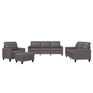 vidaXL Set de canapele cu perne, 4 piese, gri, piele ecologică