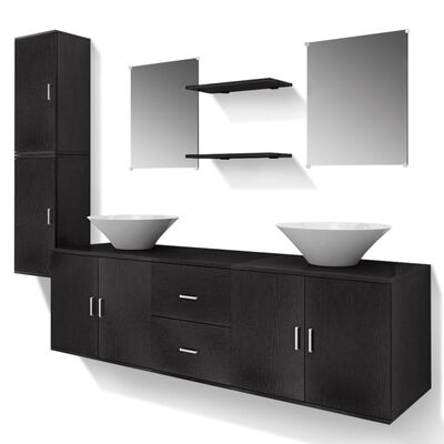 vidaXL Set mobilier baie format din 9 piese cu chiuvete incluse, Negru
