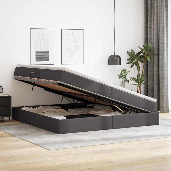 vidaXL Pat cu saltea și spațiu de depozitare Gri 200 x 200 cm