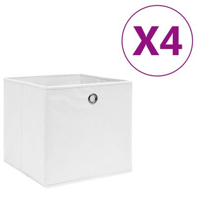 vidaXL Cutii depozitare, 4 buc., alb, 28x28x28 cm, textil nețesut