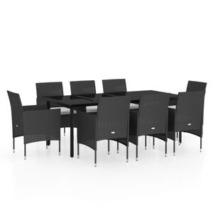vidaXL Set mobilier de grădină cu perne, 9 piese, negru