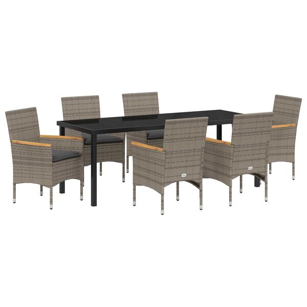 vidaXL Set de masă pentru grădină cu pernă 7 pcs Gri poliratan