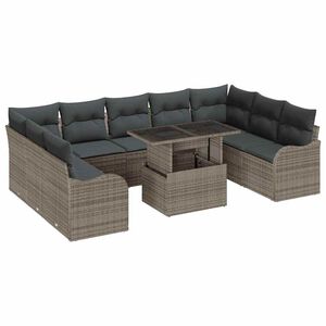 vidaXL Set de canapele pentru grădină cu pernă 10 pcs Gri Poli Rattan