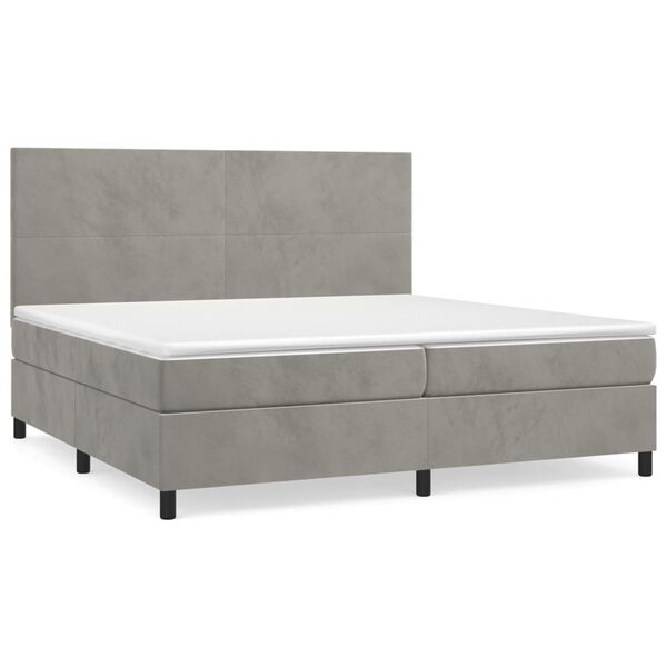 vidaXL Pat box spring cu saltea, gri deschis, 200x200 cm, catifea