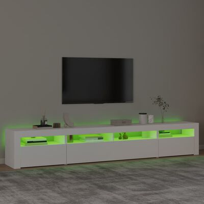 vidaXL Comodă TV cu lumini LED, alb, 240x35x40 cm