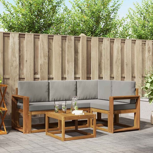vidaXL Set de canapele de exterior 5 pcs Gri natural și deschis