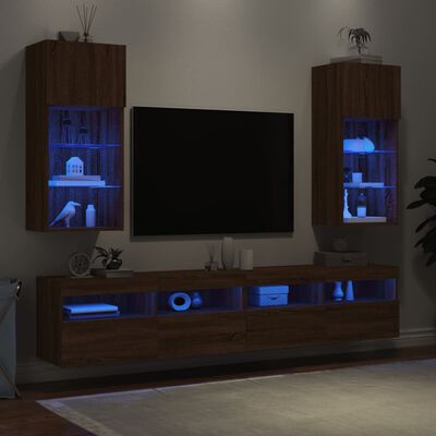 vidaXL Comode TV cu lumini LED, 2 buc. stejar maro, 40,5x30x90 cm