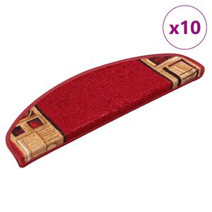 vidaXL Covorașe scări, 10 buc., roșu, 65x21x4 cm, autoadeziv