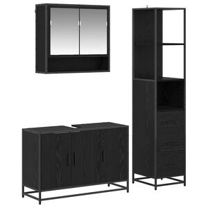 vidaXL Set de mobilier pentru baie 3 pcs Stejar Negru Lemn compozit