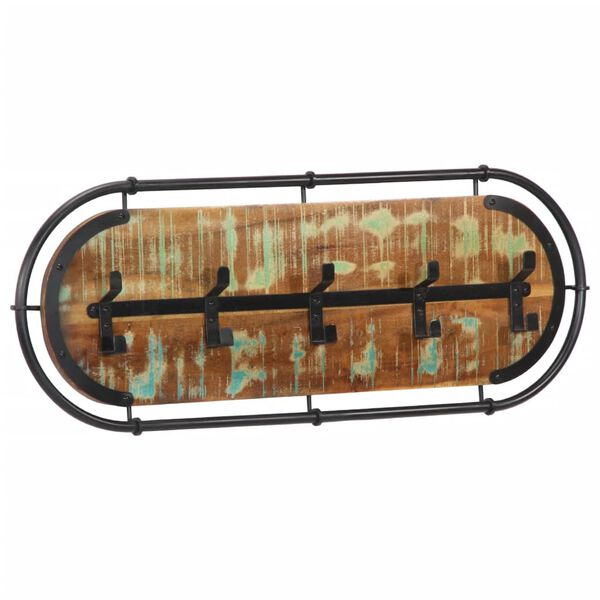 vidaXL Cuier haine montat pe perete cu 5 c&acirc;rlige, lemn masiv reciclat