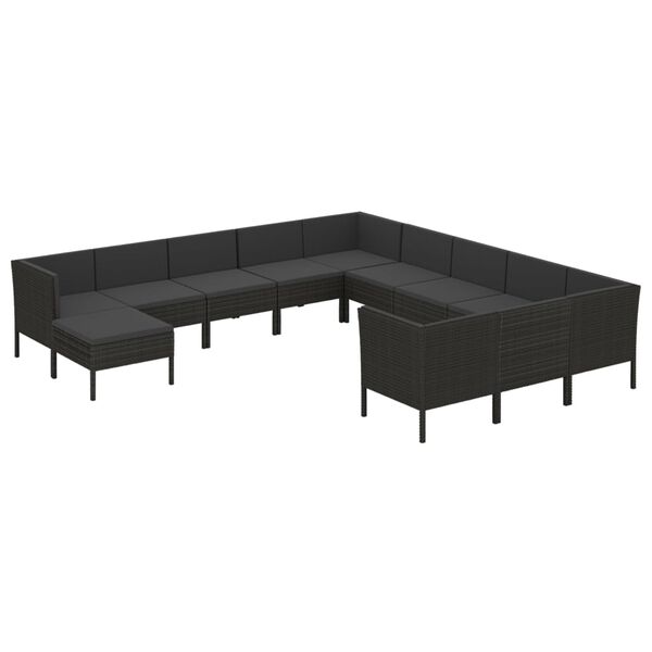 vidaXL Set mobilier de grădină cu perne, 12 piese, negru, poliratan