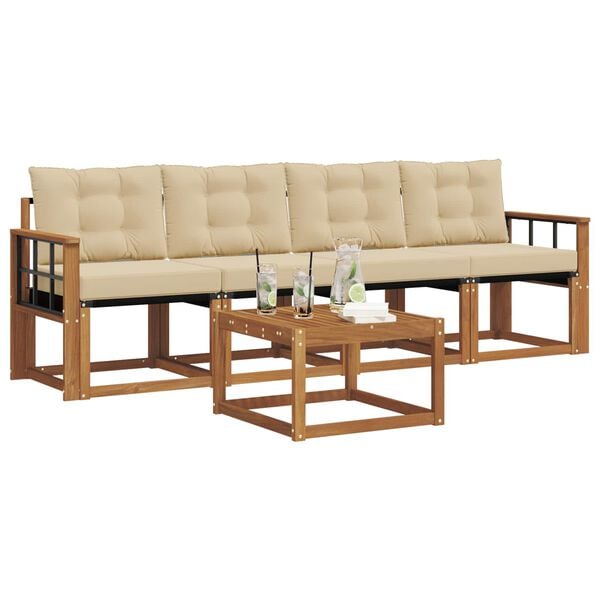 vidaXL Set de canapele de exterior cu pernă 5 pcs Natural și Bej