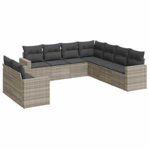 vidaXL Set canapele de grădină cu perne, 9 piese gri deschis poliratan