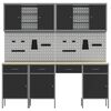 vidaXL Dulap de lucru cu sertar 10 pcs Negru Lemn ingineresc și oțel