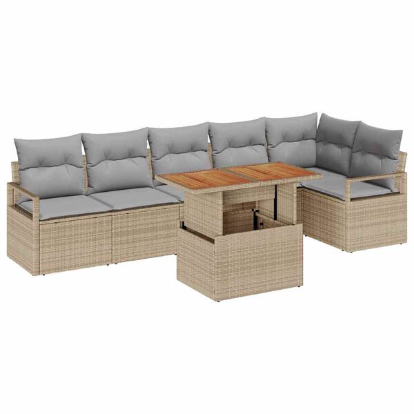 vidaXL Set de canapele pentru grădină 7 pcs Bej Rattan poli
