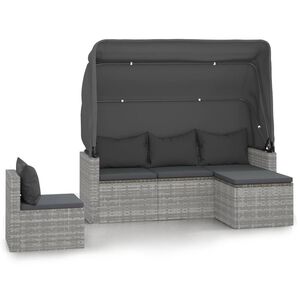 vidaXL Set canapea de grădină cu perne, 4 piese, gri, poliratan