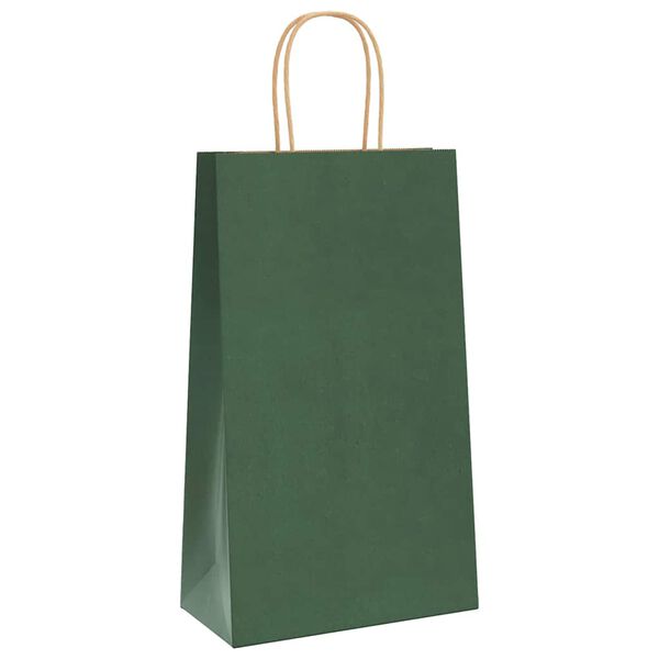 vidaXL Pungi de h&acirc;rtie 50 buc cu m&acirc;nere verde 21x11x36 cm