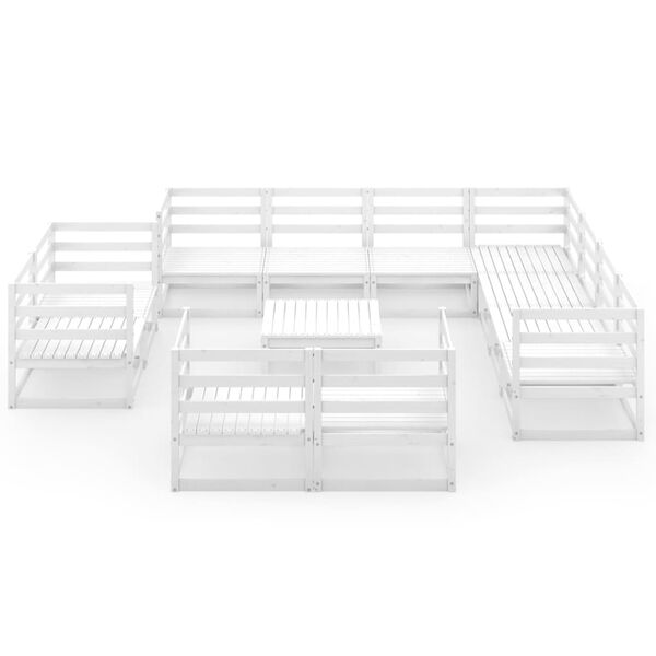 vidaXL Set mobilier de grădină, 12 piese, alb, lemn masiv de pin