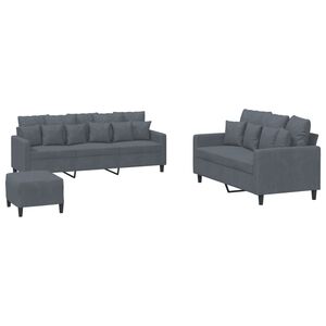 vidaXL Set de canapele cu perne, 3 piese, gri &icirc;nchis, catifea