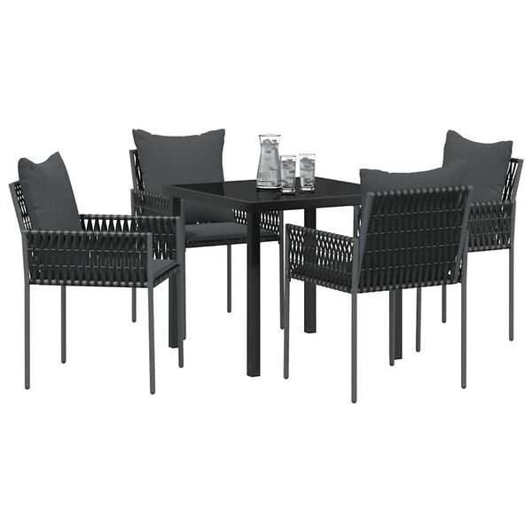 vidaXL Set de masă pentru grădină 5 pcs Negru și Gri Ratan PE