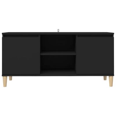 vidaXL Comodă TV, picioare lemn masiv, negru, 103,5x35x50 cm