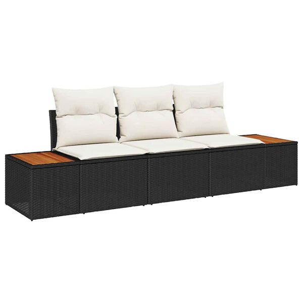 vidaXL Set de canapele pentru grădină 3 pcs negru și crem Rattan poli