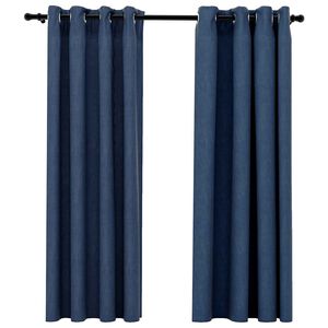 vidaXL Perdele opace aspect p&acirc;nză cu ocheți 2 buc. 140x175 cm albastru