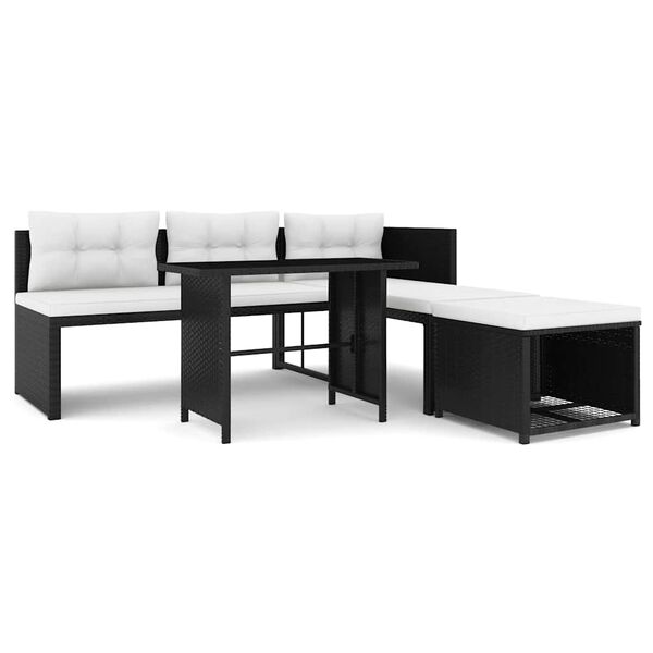vidaXL Set mobilier de grădină, 4 piese, negru, poliratan