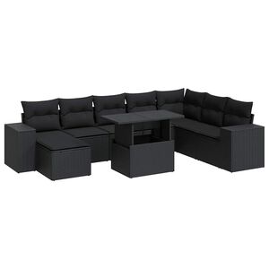 vidaXL Set mobilier de grădină cu perne, 9 piese, negru, poliratan