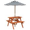 vidaXL Masă de picnic pentru 4 copii, cu umbrelă, lemn masiv brad