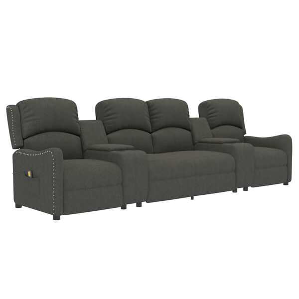 vidaXL Fotoliu masaj rabatabil cu 4 locuri/suport pahar, gri, textil