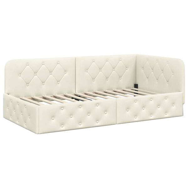 vidaXL Cadru de pat colțar cu headboard Crem 100 x 200 cm Catifea