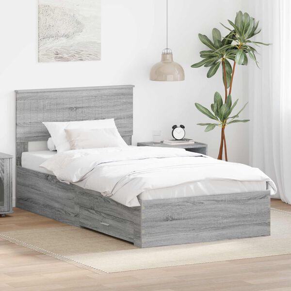 vidaXL Cadru de pat cu headboard Gri Sonoma 100 x 200 cm Lemn compozit