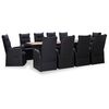 vidaXL Set mobilier exterior, 11 piese, negru, poliratan, lemn acacia