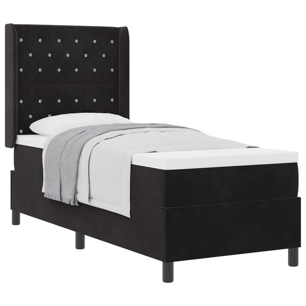 vidaXL Pat cu arcuri cu saltea cu headboard Negru 80 x 200 cm Catifea
