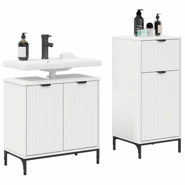 vidaXL Set de mobilier pentru baie 2 pcs Alb Lemn aranjat și metal