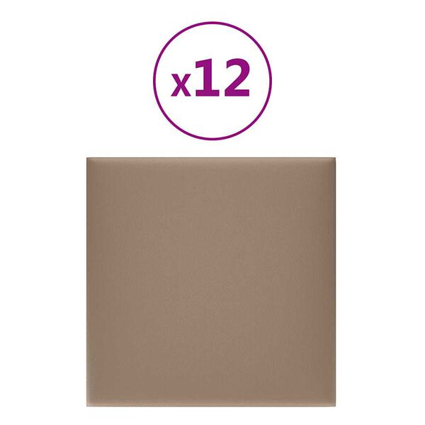 vidaXL Panouri de perete 12 buc. cappuccino 30x30 cm piele eco 1,08 m&sup2;