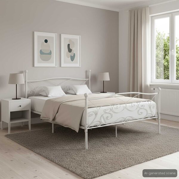 vidaXL Cadru de pat cu bază din șipci, alb, 200 x 200 cm, metal