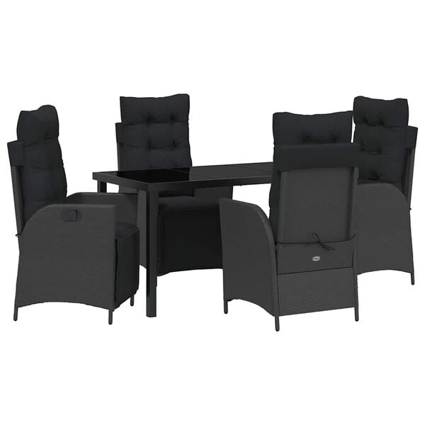vidaXL Set de masă pentru grădină cu pernă 5 pcs Negru poliratan
