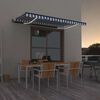 vidaXL Copertină automată cu senzor v&acirc;nt&LED, albastru/alb, 450x300 cm