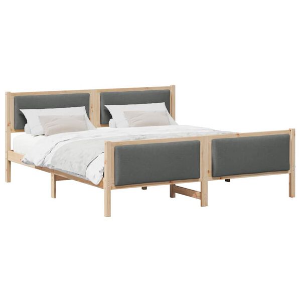 vidaXL Cadru de pat cu headboard Gri &icirc;nchis 200 x 200 cm țesătură