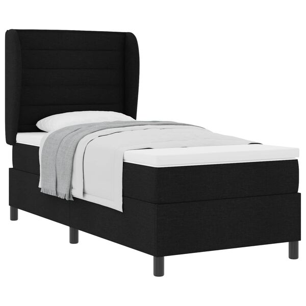 vidaXL Pat cu arcuri cu saltea cu headboard Negru 80 x 200 cm țesătură