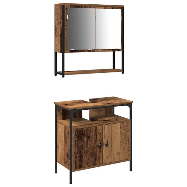 vidaXL Set de mobilier pentru baie cu raft 2 pcs Maro Lemn compozit