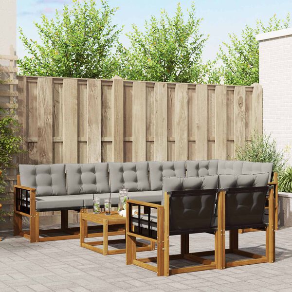 vidaXL Set de canapele de exterior 9 pcs Gri natural și deschis