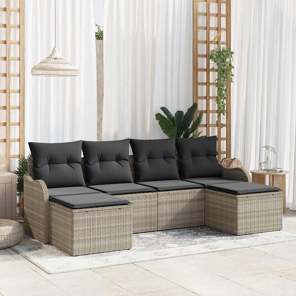 vidaXL Set de canapele pentru grădină 6 pcs Gri deschis Rattan poli