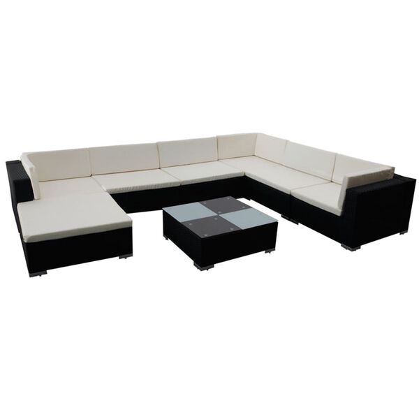 vidaXL Set mobilier de grădină cu perne, 8 piese, negru, poliratan