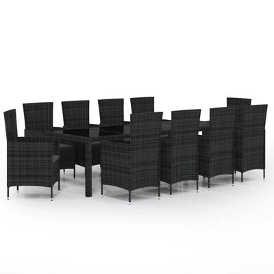 vidaXL Set mobilier de exterior cu perne, 11 piese, negru, poliratan
