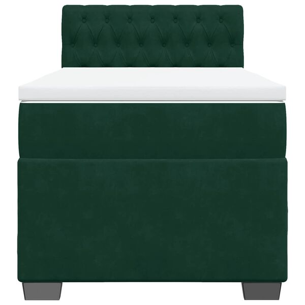 vidaXL Pat box spring cu saltea, verde &icirc;nchis, 90x190 cm, catifea